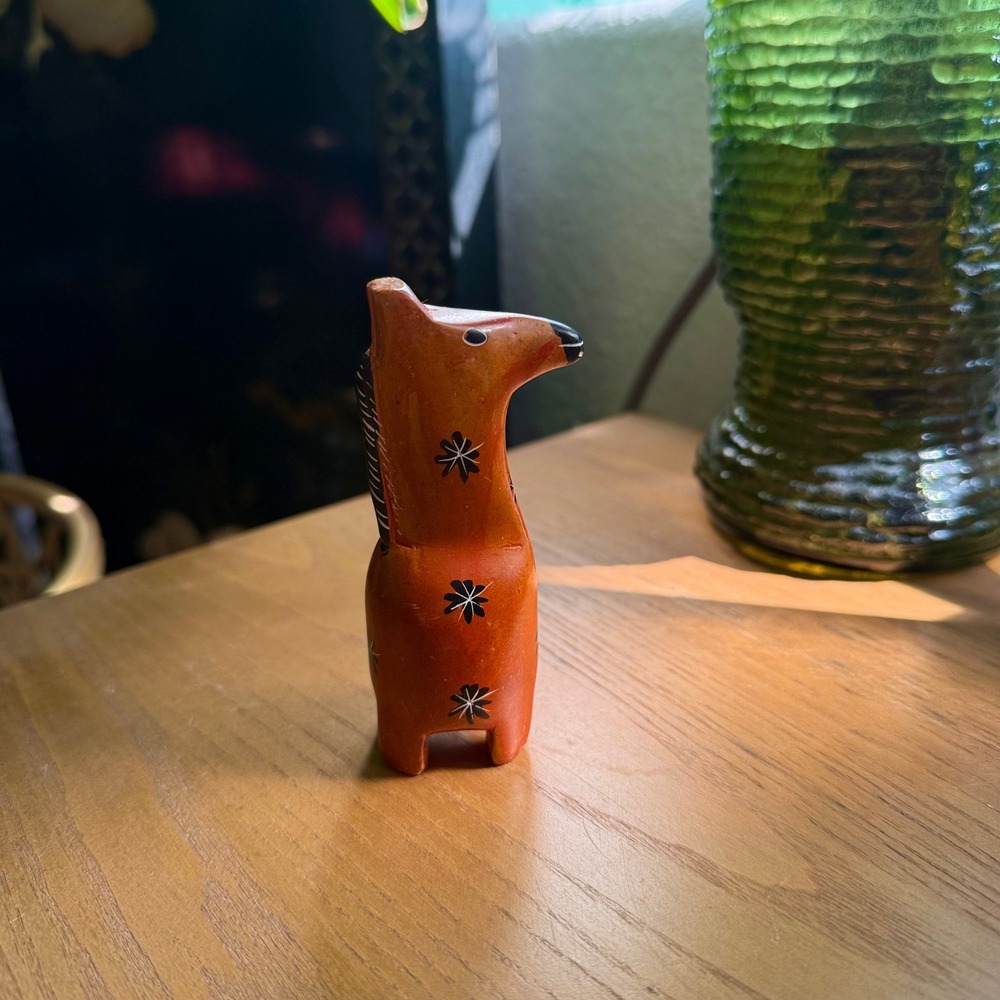 Kenyan Soapstone Giraffe Figurine Folk Art Orange Painted Floral